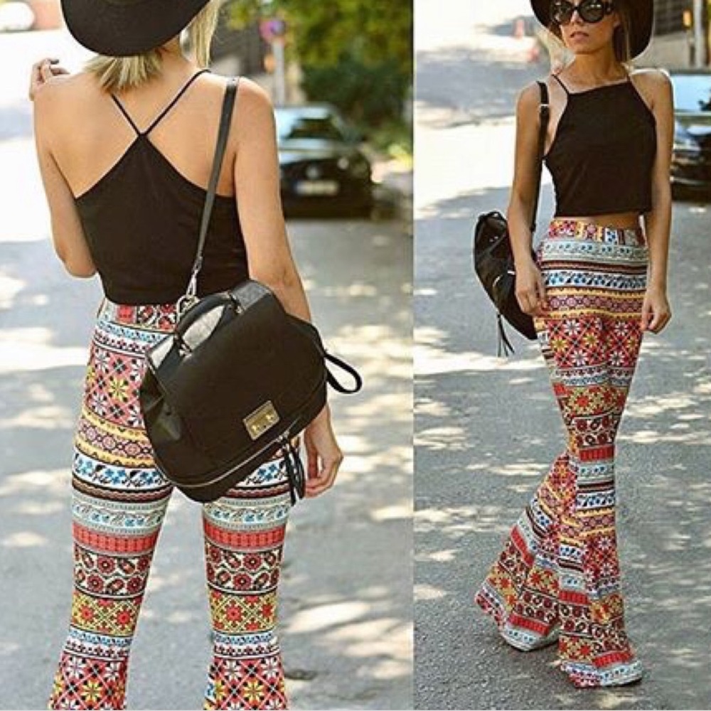 Azzavera Bohemian Style Bell Bottom Pants